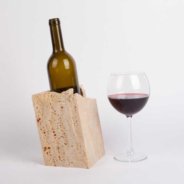Handmade Travertine Wine Bottle Holder Beige Stone Bar Decor - image 1