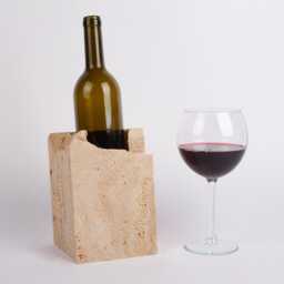 Handmade Travertine Wine Bottle Holder Beige Stone Bar Decor - thumbnail 2