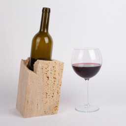 Handmade Travertine Wine Bottle Holder Beige Stone Bar Decor - thumbnail 3