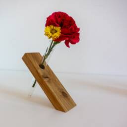 Set Of 3 Flower Saver Flower Vases Made Oak Wood & Test Tube - thumbnail 3