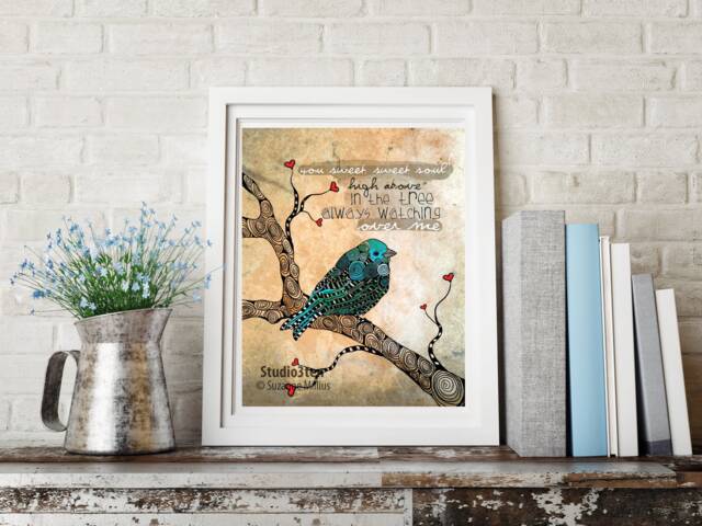 Blue Bird Of Happiness, Print, Art, Jay, Painting, Lover, Bird, Themed Room - image 1