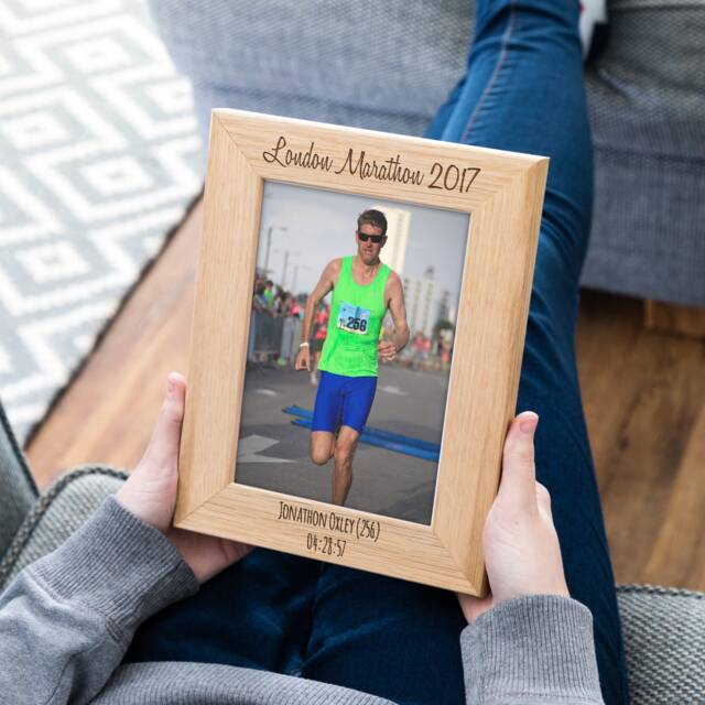 Marathon Photo Frame - Personalised Picture Sports Event Oak Running A Gift Lc218 - image 1
