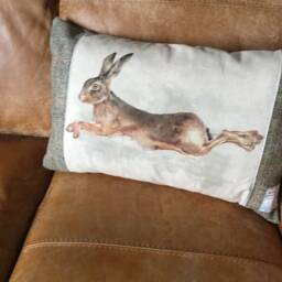 Harris Tweed Hare Print Cushion Cover Handmade Throw Pillow - thumbnail 2