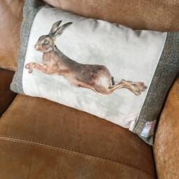 Harris Tweed Hare Print Cushion Cover Handmade Throw Pillow - thumbnail 3