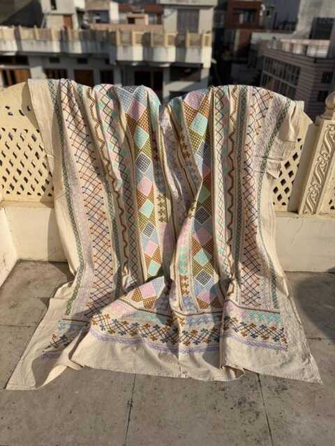 Artisan Suzani Quilt - Hand-stitched Cotton, Colorful Ethnic Patterns, Bohemian Home D??cor Throw Blanket - image 1