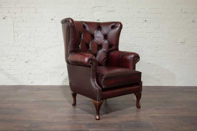 British Handmade Antique Oxblood Red Leather Patchwork High Round Back Wing Chair UK - Usa - image 1