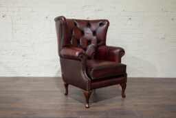 British Handmade Antique Oxblood Red Leather Patchwork High Round Back Wing Chair UK - Usa - thumbnail 1