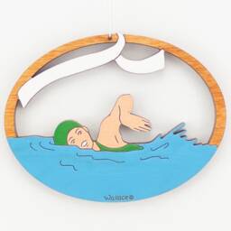 Personalized Girl Swimmer Miniature Christmas Ornament-Wood, Hand Painted, Laser Cut - thumbnail 2