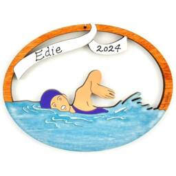 Personalized Girl Swimmer Miniature Christmas Ornament-Wood, Hand Painted, Laser Cut