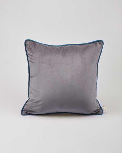 Anthracite Velvet Pillow Cover - With Blue Corded Edge - image 1