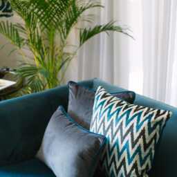 Anthracite Velvet Pillow Cover - With Blue Corded Edge - thumbnail 2