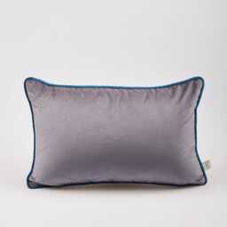 Anthracite Velvet Pillow Cover - With Blue Corded Edge - thumbnail 3