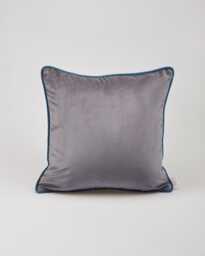 Anthracite Velvet Pillow Cover - With Blue Corded Edge - thumbnail 1