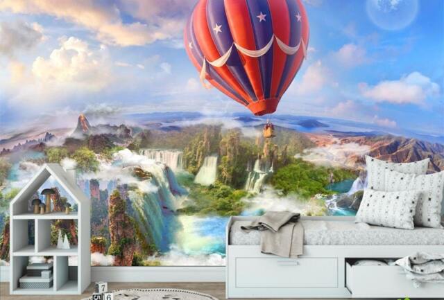 Air Balloon & Clouds Kids Wallpaper Non-Toxic Vinyl Nursery Wall Decor - image 1