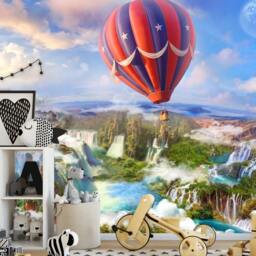 Air Balloon & Clouds Kids Wallpaper Non-Toxic Vinyl Nursery Wall Decor - thumbnail 2