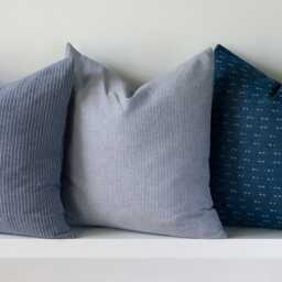Blue Striped Throw Cushion Covers, Nautical Linen, Kapok Insert, Set Of 3 - thumbnail 3