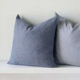Blue Striped Throw Cushion Covers, Nautical Linen, Kapok Insert, Set Of 3 - thumbnail 2