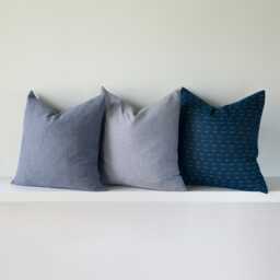 Blue Striped Throw Cushion Covers, Nautical Linen, Kapok Insert, Set Of 3 - thumbnail 1