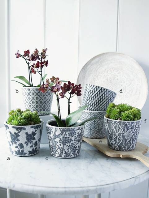 Black Patterned Plant Pot - Ceramic Charcoal Dutch Mothers Day Gift Glazed Indoor