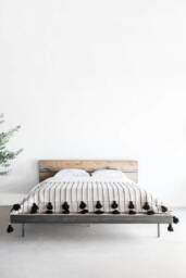 Handwoven Moroccan Cotton Pom Blanket, Berber Decor - thumbnail 1
