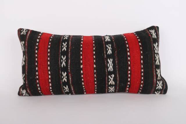 Kilim Lumbar Pillow Cover - 12x24 Turkish Bohemian Cushion - image 1