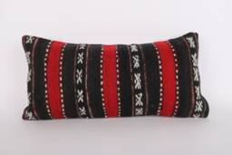Kilim Lumbar Pillow Cover - 12x24 Turkish Bohemian Cushion - thumbnail 1
