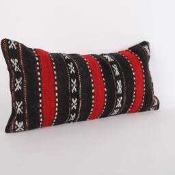 Kilim Lumbar Pillow Cover - 12x24 Turkish Bohemian Cushion - thumbnail 2