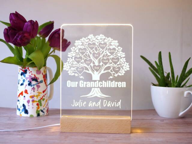 Anniversary Gift For Grandparents. Personalised Family Tree Lamp. Unique Birthday Gift For Granny. Grandma Present With Grandchildren Names - image 1