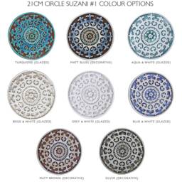 Circle Tile Wall Decor With Suzani Design, Art Collection For Exterior Decor, Tiles, Hanging, #1 21cm Turquoise - thumbnail 3