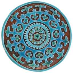 Circle Tile Wall Decor With Suzani Design, Art Collection For Exterior Decor, Tiles, Hanging, #1 21cm Turquoise