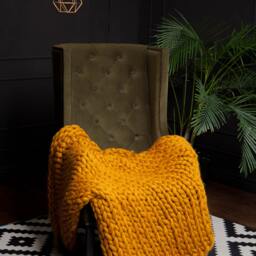 Cozy Hand Knit Throw, Chunky Wool Blanket, Hand Knitted, Gift For Her, Christmas Gift, Knit, Handmade Gold - thumbnail 3