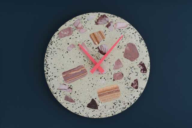 Salceson Handmade Terrazzo Wall Clock Concrete Design With Wooden Hands - Unique Modern Home Decor - image 1