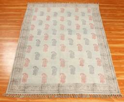 Blue & Red Cotton Area Rug, Block Print Kilim, Washable - thumbnail 1