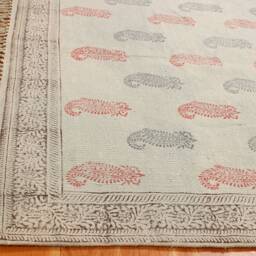 Blue & Red Cotton Area Rug, Block Print Kilim, Washable - thumbnail 4
