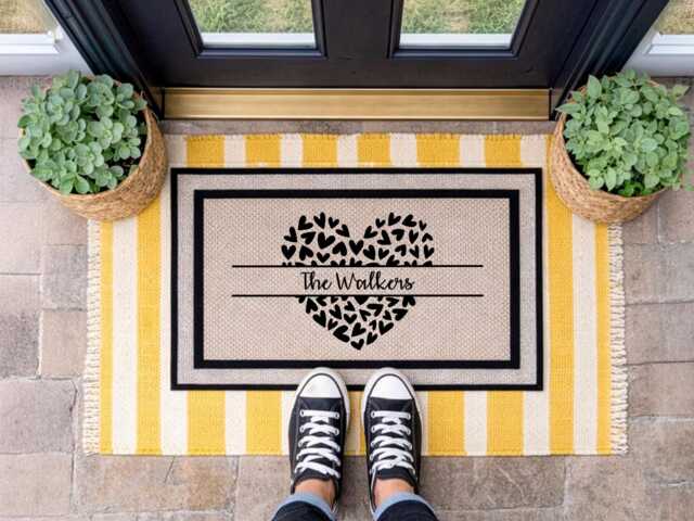New Lovers Doormat For Valentines Day - Welcome Heart Family Name Allweather Rug Customised Couple Home Decor Weatherproof Mat - image 1