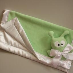 Green Alien Baby Security Blanket Fleece & Satin Lovey - thumbnail 3