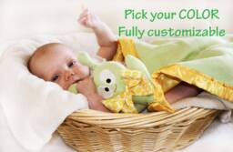Green Alien Baby Security Blanket Fleece & Satin Lovey