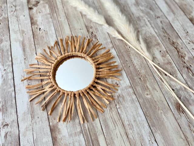 Handmade Raffia Round Mirror Boho Wall Decor - 10cm Mirror - image 1