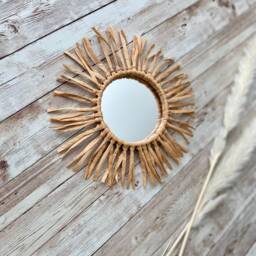 Handmade Raffia Round Mirror Boho Wall Decor - 10cm Mirror - thumbnail 2