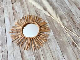 Handmade Raffia Round Mirror Boho Wall Decor - 10cm Mirror - thumbnail 1