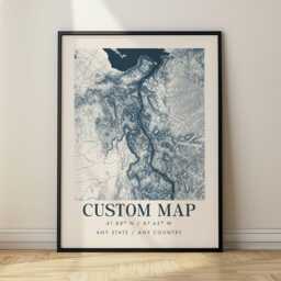Personalized Topographic Map Print, Contours & Water Features Art, Custom Location, Modern Wall Decor, Traveler Or Hiker Keepsake Art - thumbnail 1