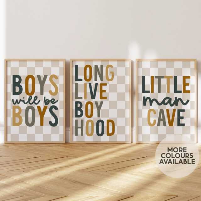 Boys Print Set -- Will Be Print, Long Live Boyhood Little Man Cave Brothers Prints, Playroom, Unframed - image 1