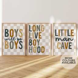 Boys Print Set -- Will Be Print, Long Live Boyhood Little Man Cave Brothers Prints, Playroom, Unframed - thumbnail 1