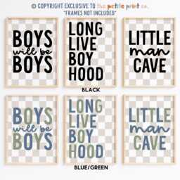 Boys Print Set -- Will Be Print, Long Live Boyhood Little Man Cave Brothers Prints, Playroom, Unframed - thumbnail 3