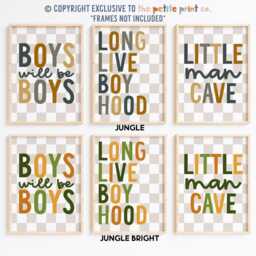 Boys Print Set -- Will Be Print, Long Live Boyhood Little Man Cave Brothers Prints, Playroom, Unframed - thumbnail 2