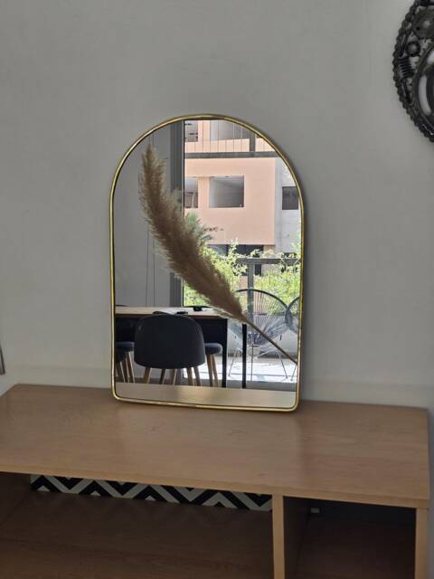 Moroccan Handmade Brass Wall Mirror in Door Shape - image 1