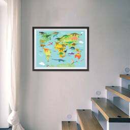 Kids Animals Funny World Map - Poster Printing Wall Art Prints Dinosaurs - thumbnail 2