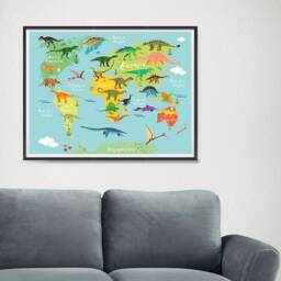 Kids Animals Funny World Map - Poster Printing Wall Art Prints Dinosaurs - thumbnail 3