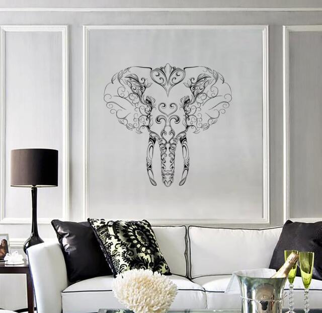 Wall Vinyl Decal Elephant's Head India Floral Ornaments Animals Decor Center Modern Home - #1143De - image 1