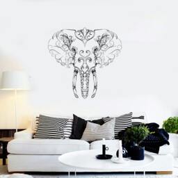 Wall Vinyl Decal Elephant's Head India Floral Ornaments Animals Decor Center Modern Home - #1143De - thumbnail 2